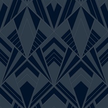 Allenby Indigo Art Deco Flocked Wallpaper