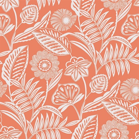 Alma Coral Tropical Floral Leaf Wallpaper