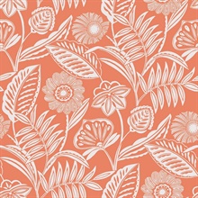 Alma Coral Tropical Floral Leaf Wallpaper
