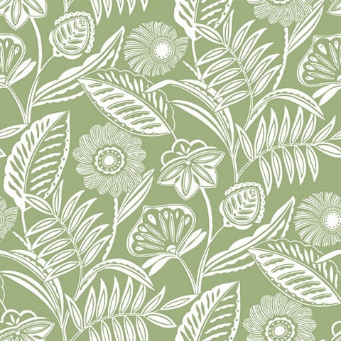 Alma Green Tropical Floral Leaf Wallpaper