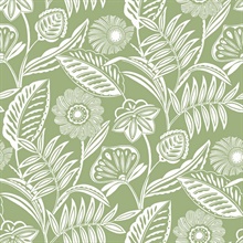 Alma Green Tropical Floral Leaf Wallpaper