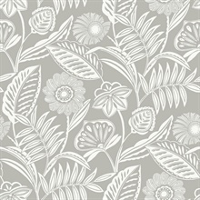 Alma Light Grey Tropical Floral Leaf Wallpaper