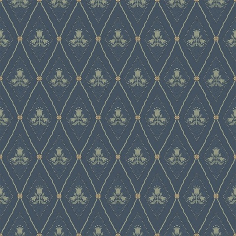 Alma Navy Diamond Floral Wallpaper