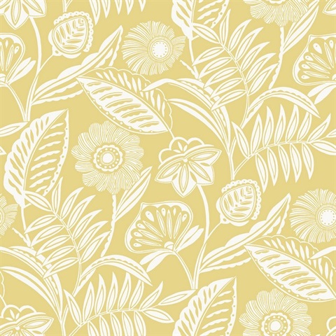 Alma Yellow Tropical Floral Leaf Wallpaper
