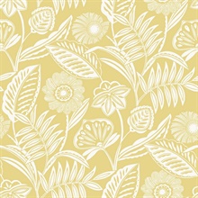 Alma Yellow Tropical Floral Leaf Wallpaper