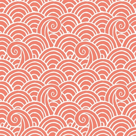 Alorah Coral Abstract Waves Wallpaper