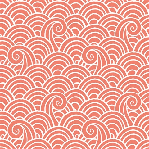 Alorah Coral Abstract Waves Wallpaper