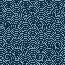 Alorah Navy Blue &amp; Turquoise Abstract Waves Wallpaper