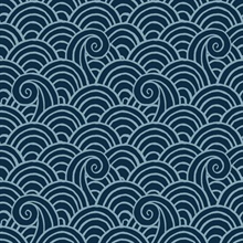 Alorah Navy Blue & Turquoise Abstract Waves Wallpaper