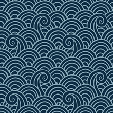 Alorah Navy Blue & Turquoise Abstract Waves Wallpaper