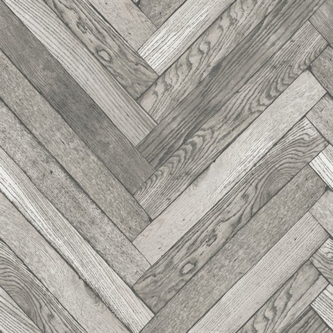 Altadena Grey Diagonal Herringbone Wood Wallpaper