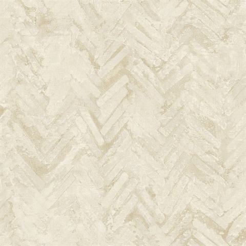 Amesemi Cream Textured Distressed Herringbone Wallpaper