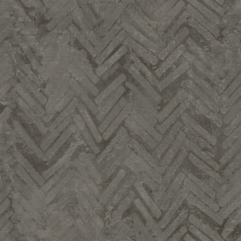 Amesemi Dark Grey Textured Distressed Herringbone Wallpaper