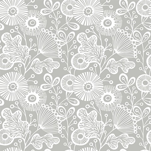 Ana Grey Floral Wallpaper