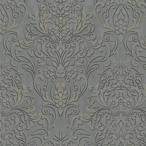 Anders Pewter Textured Classic Damask Wallpaper
