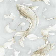 Animal Print Koi Fish Metallic Champagne & Grey Peel and Stick Wallpap