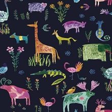 Animals Animal Print Dark Blue Peel and Stick Wallpaper