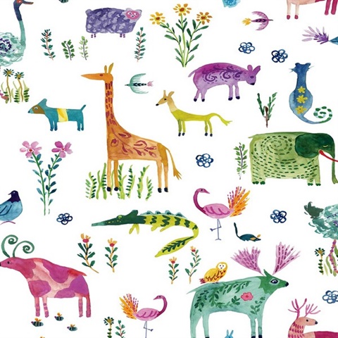 Animals Animal Print Off-White Peel and Stick Wallpaper