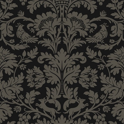 Ansel Damask Damask Ebony & Pavestone Peel and Stick Wallpaper