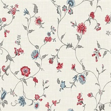 Antique Ruby & French Blue Floral & Leaf Vine Toile Florale Trail Wall