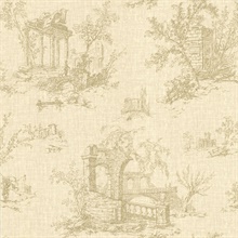 Antiquity Beige Linen Toile Wallpaper