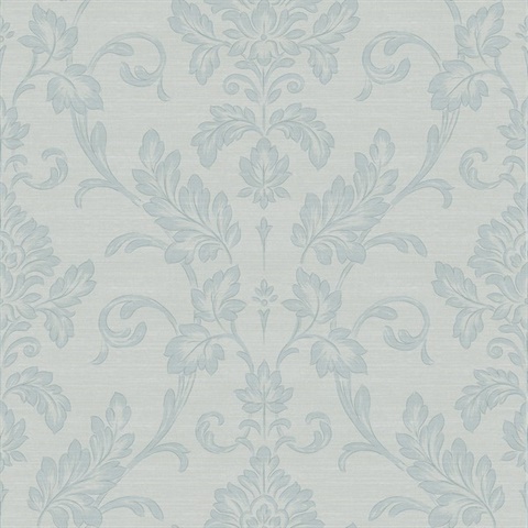 Antonella Light Blue Scroll Damask Wallpaper