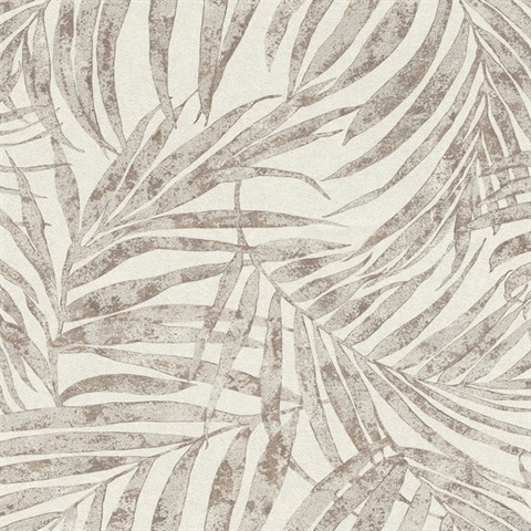 Anzu Pewter Frond Tropical Palm Leaves Wallpaper