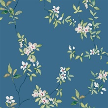 April Blossom Cobalt Watercolor Floral Wallpaper