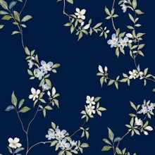 April Blossom Navy Watercolor Floral Wallpaper