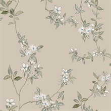 April Blossom Taupe Watercolor Floral Wallpaper