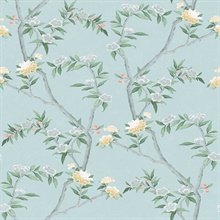 Aqua Chinoiserie Floral Vine Wallpaper
