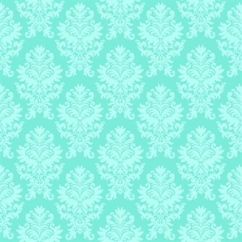 Aqua Large Scale Classic Damask Commercial Wallpaper