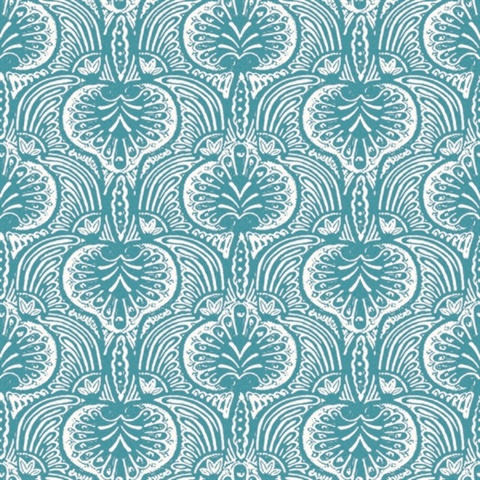Aqua Lotus Palm Paisley Wallpaper