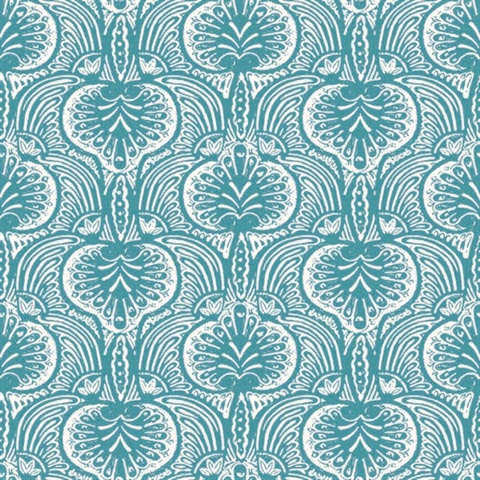 Aqua Lotus Palm Paisley Wallpaper