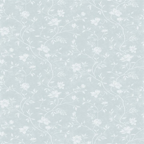 Aqua Magnolia Floral Vine Wallpaper
