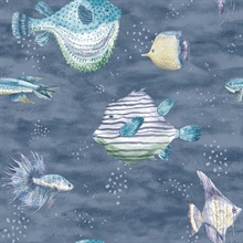 Aquatic Oceanna Puffer Fish Blue Wallpaper