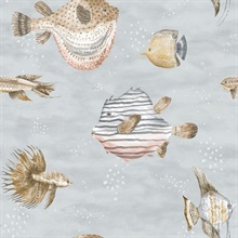 Aquatic Oceanna Puffer Fish Grey Wallpaper