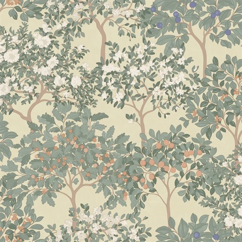 Arbor Serenade Green on Yellow Ground Wallpaper