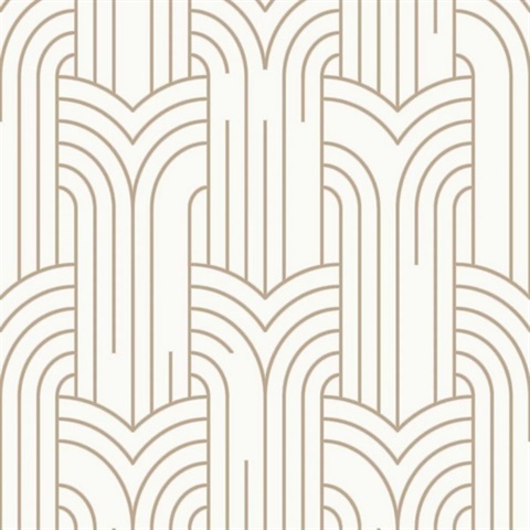 Arch Deco White and Gold Wallpaper