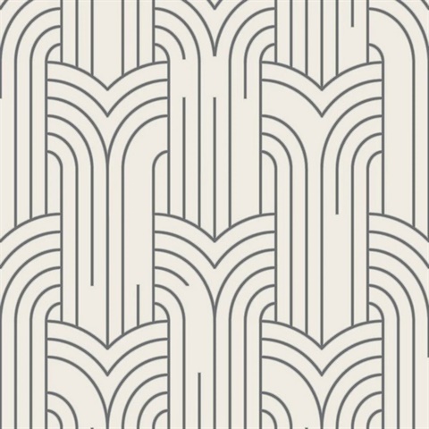 Arch Deco White and Silver Wallpaper