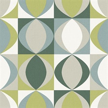 Archer Green Linen Retro Geometric Wallpaper