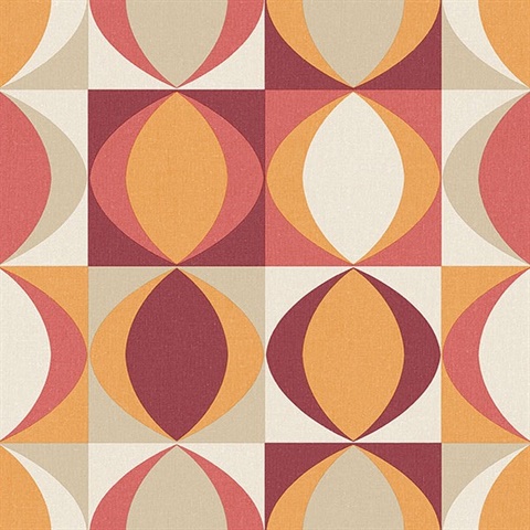 Archer Red Linen Retro Geometric Wallpaper