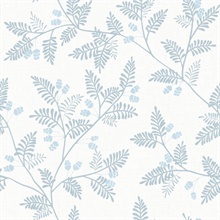 Ardell Light Blue Block Print Fern Leaf Wallpaper