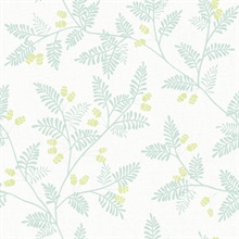 Ardell Seafoam Block Print Fern Leaf Wallpaper