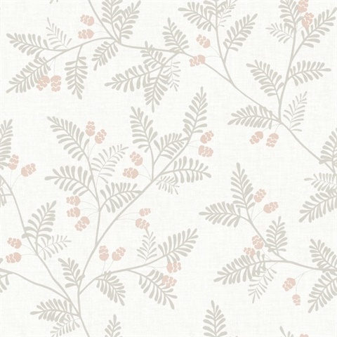 Ardell Taupe Block Print Fern Leaf Wallpaper