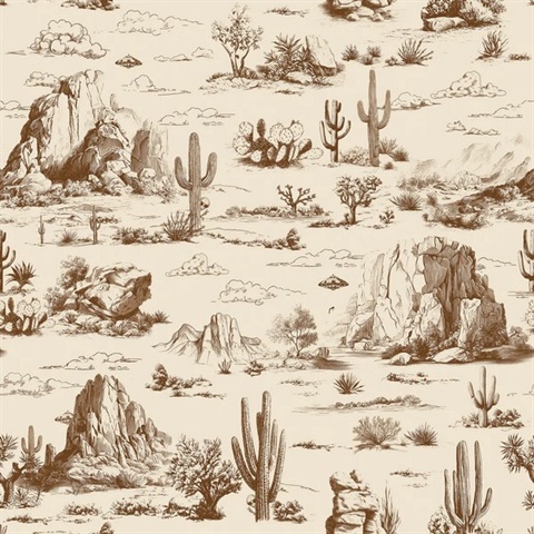 Area 51 Novelty Toile Brown Peel and Stick Wallpaper
