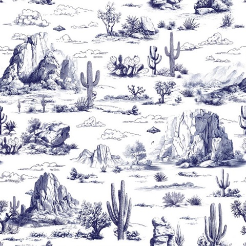 Area 51 Novelty Toile Navy Blue Peel and Stick Wallpaper