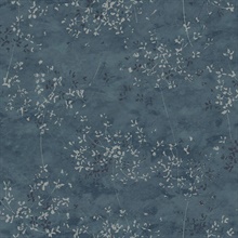 Arian Blue Metallic Floral Wallpaper