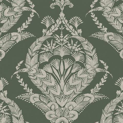 Arlie Evergreen Large Floral & Leaf Damask Wallpaper