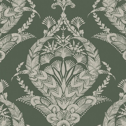 Arlie Evergreen Large Floral & Leaf Damask Wallpaper